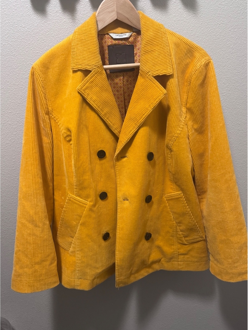 Liz Claiborne New York XL Mustard Corduroy Double Breasted Jacket Retro